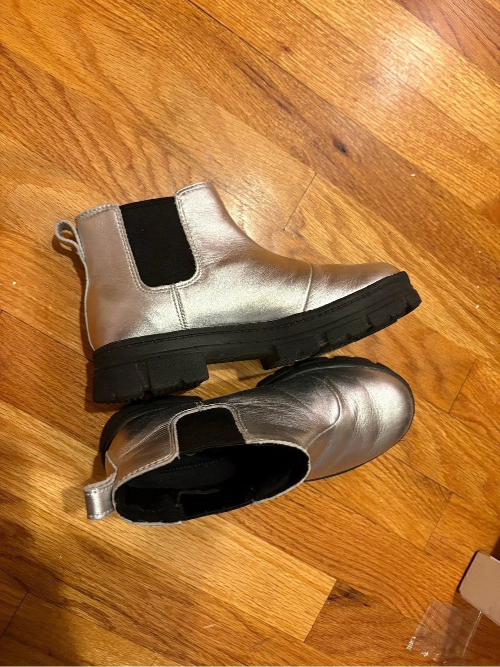 UGG Kids Metallic Silver Chelsea Boots with Black Elastic